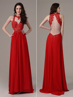 Robe de bal A-ligne rouge col rond dentelle Avec traîne