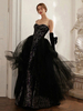 Robe de bal A-ligne sans bretelles en tulle sans manches chaînes robes de soirée