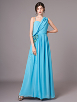 Robe de bal A-line en mousseline de soie brodée au cou et à lencolure bleue Milanoo