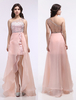 Robe de bal asymétrique en organza rose à une épaule fendu