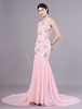 Robe de bal belle de sirène rose en chiffon à paillettes et col V Milanoo