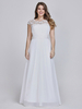 Robe de bal blanche en chiffon col rond en dentelle zip sur dos longueur au sol Robe cérémonie