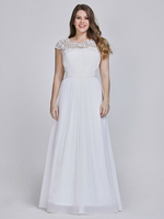 Robe de bal blanche en chiffon col rond en dentelle zip sur dos longueur au sol Robe cérémonie
