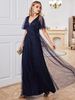 Robe de bal bleu marine foncé à pois manches flottantes robes longues en tulle
