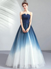 Robe de bal Bleu marine Robe de bal Sans bretelles Tulle Sans manches Plissée Longueur Sol Robes de soirée