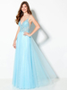 Robe de bal bleu menthe col en V A-ligne sans manches dos nu perlé polyester dentelle robes dinvité de mariage