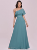 Robe de bal bleu une ligne une épaule sans manches dos nu volants robes de soirée en mousseline de soie