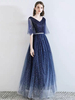 Robe de bal bleue marine foncée à col en V A-ligne mi-longue et longue au sol Sash Tull Robe de soirée