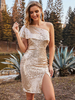 Robe de bal blond clair à une épaule sans manches dos nu moulante à paillettes robe fourreau courte