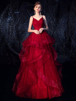 Robe de bal bordeaux à col en V A-ligne sans manches entrecroisées en tulle doux à paillettes longues robes de soirée