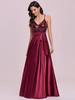 Robe de bal bordeaux A-ligne col en V en tissu satiné sans manches ceinture longueur au sol robes de reconstitution historique