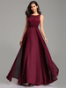 Robe de bal bordeaux col bijou A-ligne sans manches en mousseline de soie dentelle longueur plancher robes dinvité de mariage