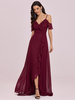 Robe de bal bordeaux col en V une ligne sans manches dos nu volants fendu devant en mousseline de soie robes de soirée maxi