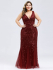 Robe de bal bordeaux en dentelle paillete col V jupe plissée au sol robe de soirée