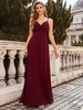Robe de bal bordeaux en mousseline de soie col en V une ligne sans manches dos nu robes de soirée plissées robe de soirée maxi