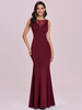 Robe de bal bordeaux en tissu satiné col bijou sirène sans manches robes de soirée robe de soirée