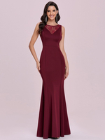 Robe de bal bordeaux en tissu satiné col bijou sirène sans manches robes de soirée robe de soirée