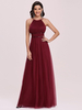Robe de bal bordeaux en tulle à bretelle jupe plissée au sol robe de soirée