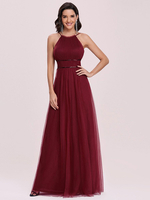 Robe de bal bordeaux en tulle à bretelle jupe plissée au sol robe de soirée