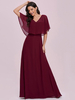 Robe de bal bordeaux une ligne col en V en mousseline de soie demi-manches perles longues robes de soirée