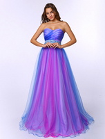 Robe de bal bustier A-ligne en tulle avec perles et longueur plancher