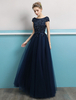 Robe de bal col bateau en dentelle pailletes jupe en tulle longueur au sol Robe de soirée