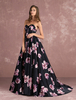 Robe de bal col en forme de coeur Robe imprimée à fleur longue noir sans bretelles Robe de fête