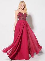 Robe de bal col en V A-ligne sans manches dos nu en mousseline de soie perles robes de soirée en polyester