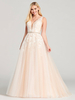 Robe de bal Col en V Sans manches Dos nu Dentelle Polyester A-ligne Sans manches Appliques Champagne Robes de soirée