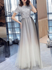 Robe de bal en argent pailletée col bijou robe de bal manches courtes paillettes longues robes dinvité de mariage
