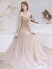 Robe de Bal en Mousselines Longue Paillette avec Plis avec Manches Longues Transparentes Coupe Cintrée avec Dos Nu à Lacets Bas Evasée Unicolore