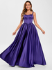 Robe de bal en tissu satiné col carré ligne a sans manches robes de soirée appliquées