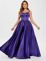Robe de bal en tissu satiné col carré ligne a sans manches robes de soirée appliquées