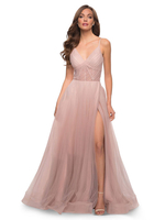 Robe de bal en tulle col en V Robe de soirée trapèze en tulle sans manches robes dinvité de mariage