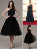 Robe de bal en tulle noir une épaule longeur au desous de genou