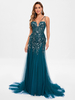 Robe de bal en tulle sans bretelles style sirène sans manches à paillettes robes de soirée