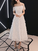 Robe de bal Eric White Lace Off The Shoulder A-Line sans manches Appliques Robes de soirée en dentelle
