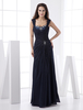 Robe de bal fourreau en chiffon bleu marine foncé fendu