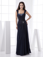 Robe de bal fourreau en chiffon bleu marine foncé fendu