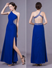 Robe de bal fourreau en chiffon bleu roi à une épaule avec strass