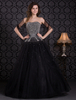 Robe de bal fourreau noir en tulle bustier avec perles longueur plancher
