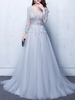 Robe de bal gris clair Tulle Illusion décolleté robe de bal manches 3/4 perlées robes dinvité de mariage