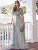 Robe de bal gris en organza col rond manche courte au sol robe de soirée