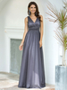 Robe de bal grise col en V en polyester une ligne sans manches dos nu plissée longueur du sol robes dinvité de mariage