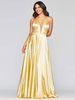 Robe de bal jaune A-ligne col en V tissu satiné licou sans manches longues robes dinvité de mariage