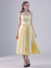 Robe de bal jaune une ligne de tissu de satin sans bretelles arcs de douces robes dinvité de mariage