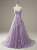 Robe de bal lavande col V à lacets dos nu criss-cross robes de soirée en dentelle