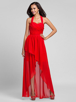 Robe de Bal Longue en Mousselines avec Bretelles à Col V Coupe Cintrée Bas Volant Fente Sur Devant Unicolore Robe de Soirée