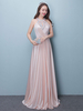 Robe de bal longue robe de soirée en satin rose doux bretelles robe formelle plissée perlée