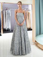 Robe de bal longue sans bretelles Sequin gris clair Robe de soirée longue femme de luxe